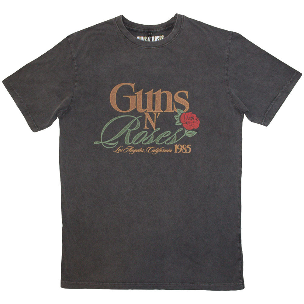 Guns N' Roses Unisex Stone Wash T-Shirt: California 1985 (Charcoal Grey)