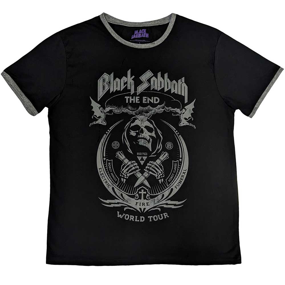 Black Sabbath Unisex Ringer T-Shirt: The End Mushroom Cloud (Black)